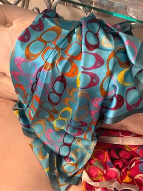Silky Turquoise Scarf with Colorful Scarf Print